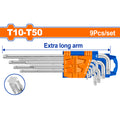 Комплект Г-образни ключове WADFOW, Ex-long, TORX, T10-T50, 9 броя