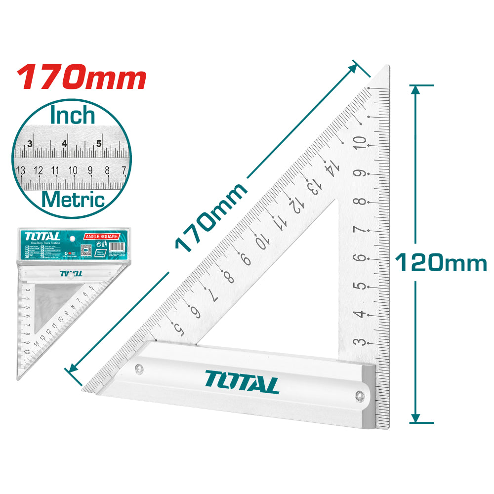 Измервателен триъгълник TOTAL, inch/metric, 170 мм