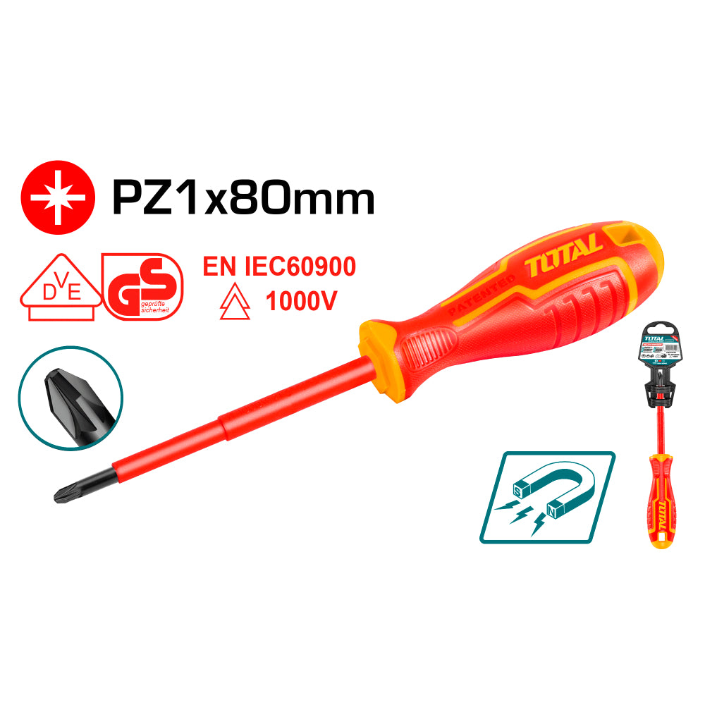 Отвертка, намагнетизирана TOTAL INDUSTRIAL, VDE 1000 V, PZ 1 x 80