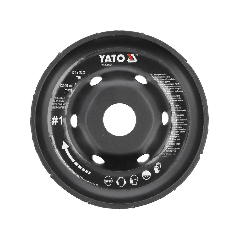 Диск за шлайфане, рашпила, изпъкнал, YATO, #1, Ø 120 x 22.2 mm