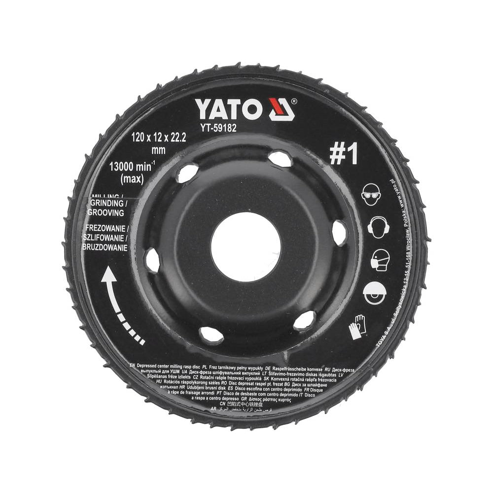 Диск за ъглошлайф, рашпила, изпъкнал, YATO, #1, Ø 120 x 12 x 22.2 mm
