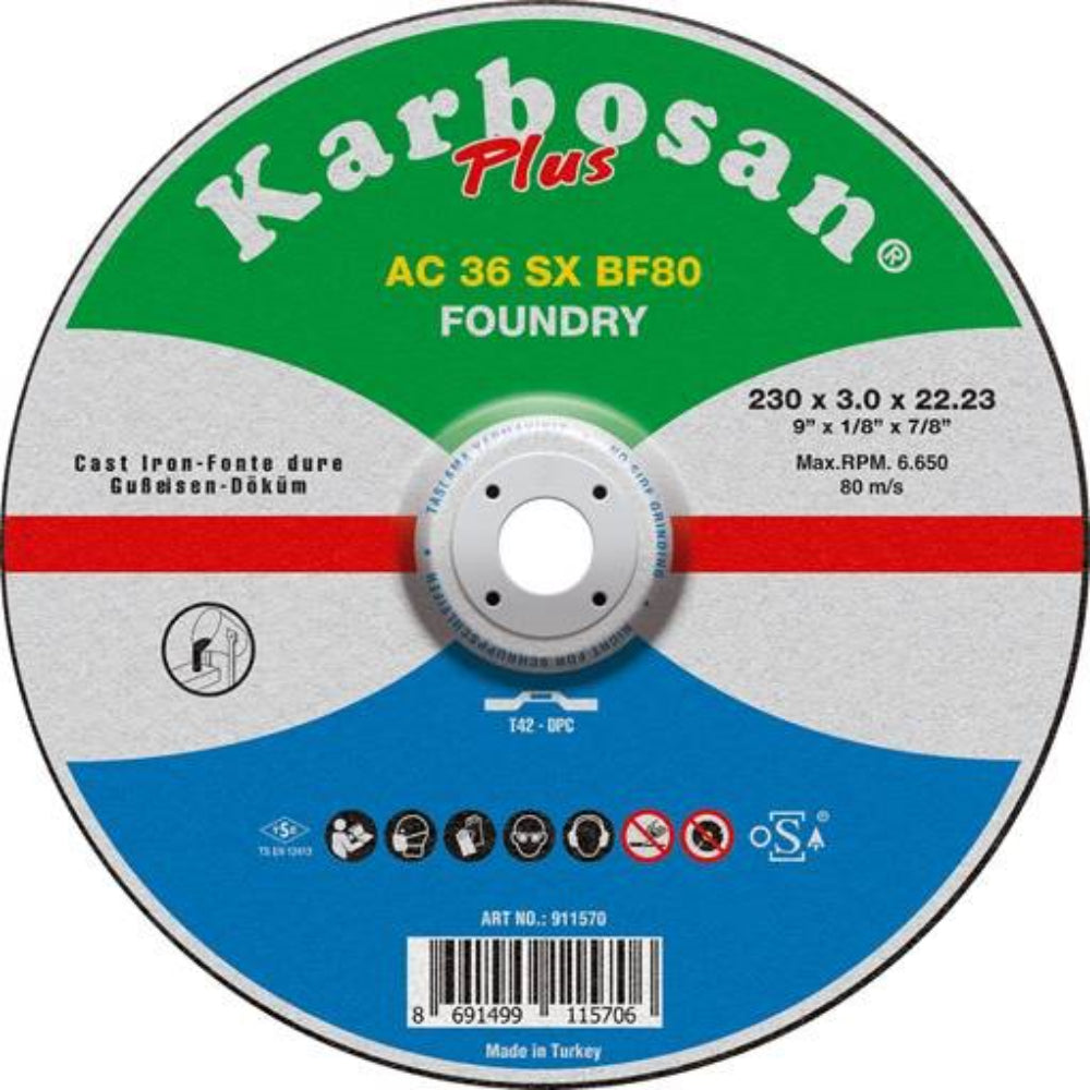 Диск за рязане на чугун KARBOSAN AC36SX, Ø 230 x 3 x 22.23 mm