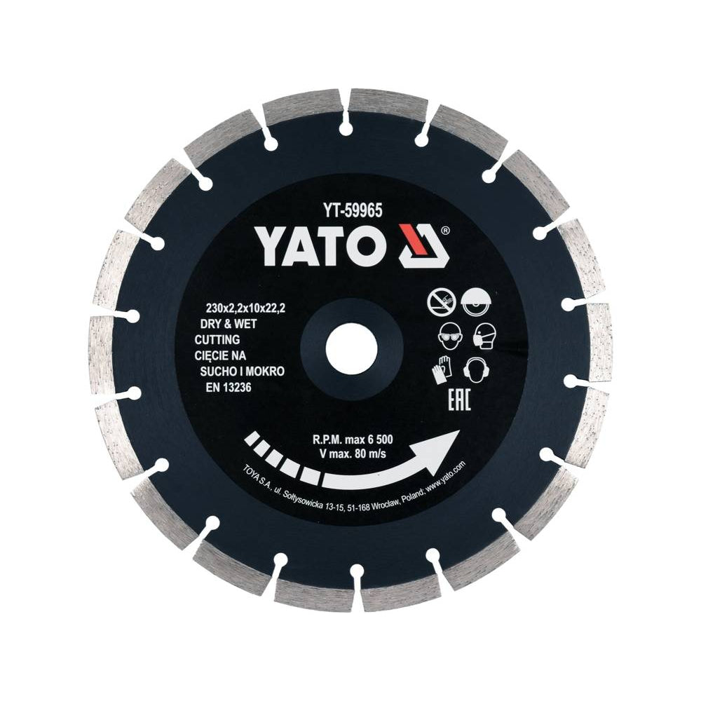 Диамантен диск за рязане на бетон YATO, Ф 230 x 22.23 x 10 мм