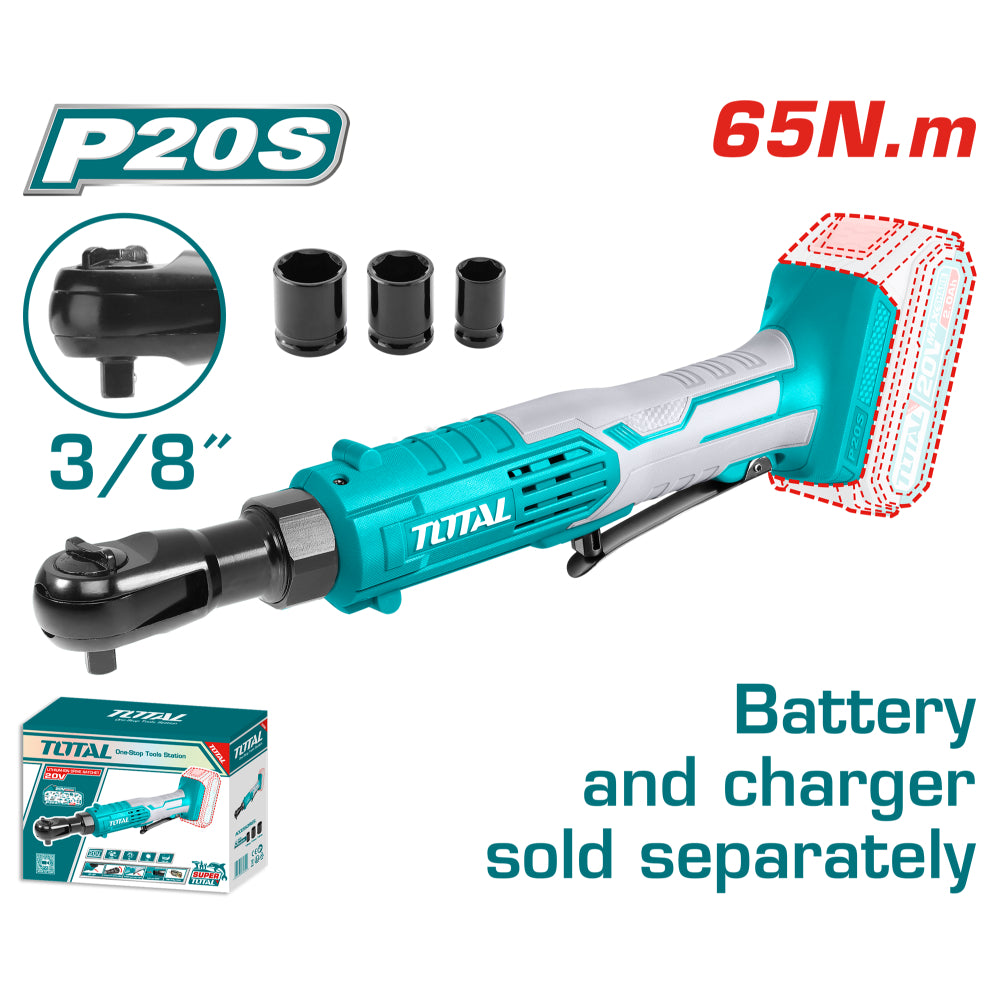 Акумулаторна тресчотка TOTAL, 3/8", 20 V, 65 Nm, без батерия