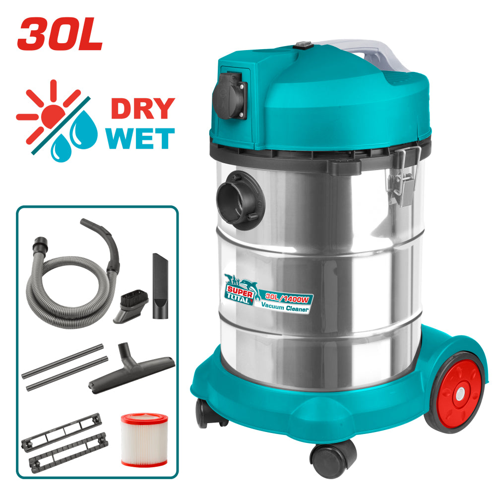 Прахосмукачка за сухо/мокро почистване TOTAL INDUSTRIAL, 1400 W, 30 L