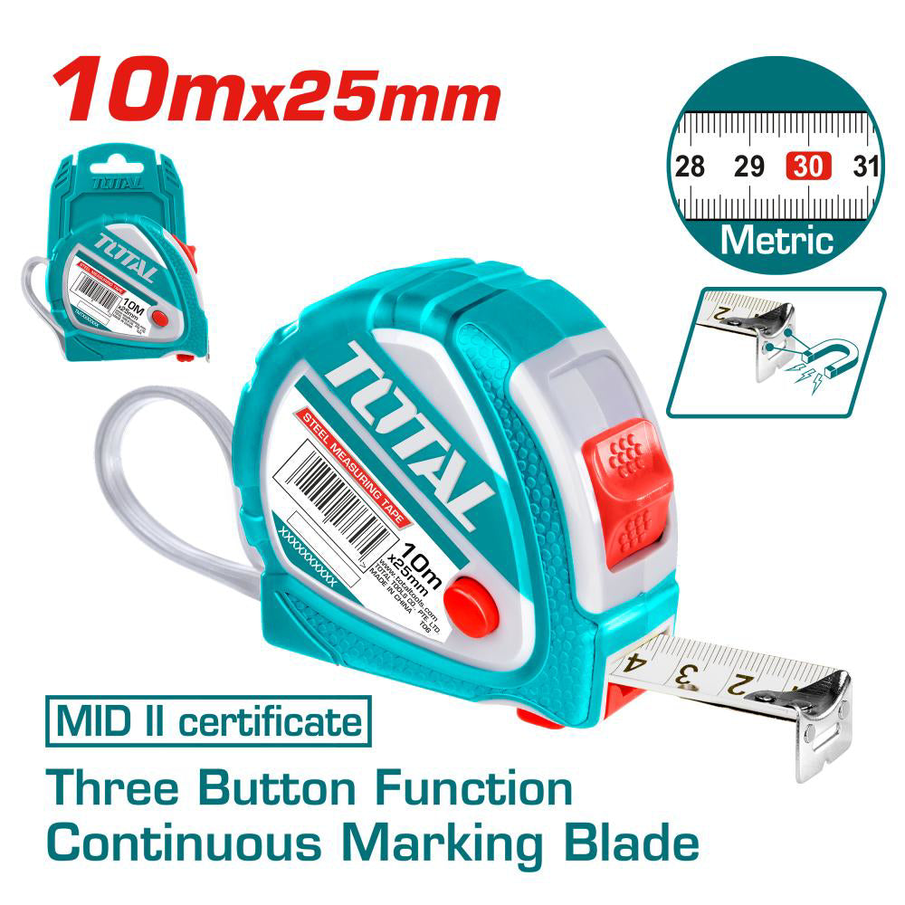 Ролетка метрична TOTAL, MID II, 10 м, 25 мм