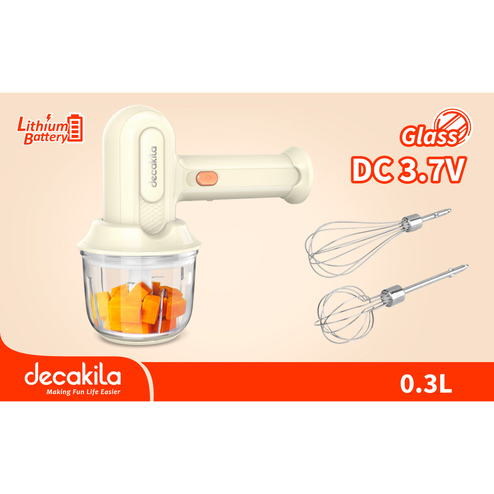 Акумулаторен ръчен миксер с купа DECAKILA, 3 скорости, 25 W, бял