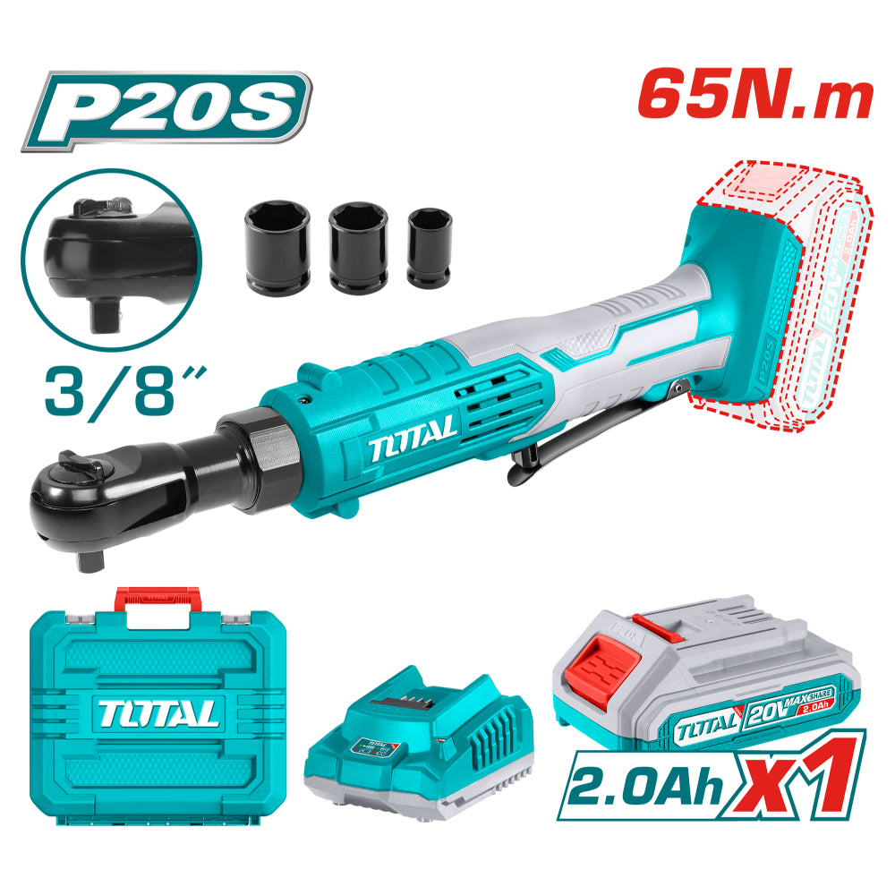 Акумулаторна тресчотка TOTAL, 3/8", 20 V, 65 Nm, 1 x 2.0 Ah