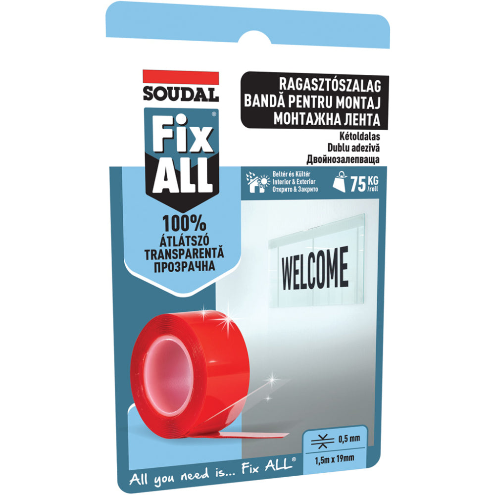 Двойнолепяща монтажна лента SOUDAL Fix ALL, прозрачна, 19 мм x 1.5 м