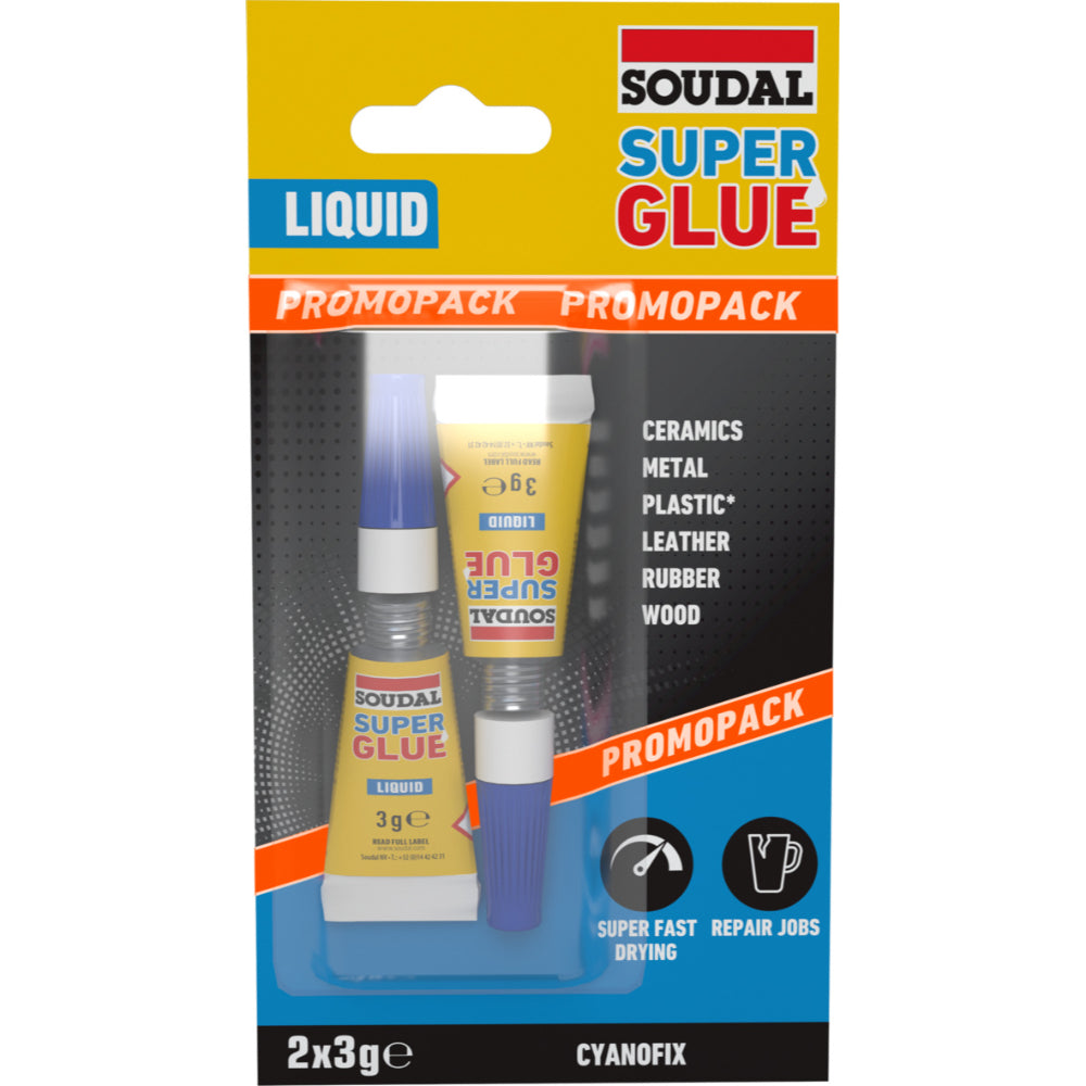 Универсално секундно лепило SOUDAL, Super Glue, 3+3 гр