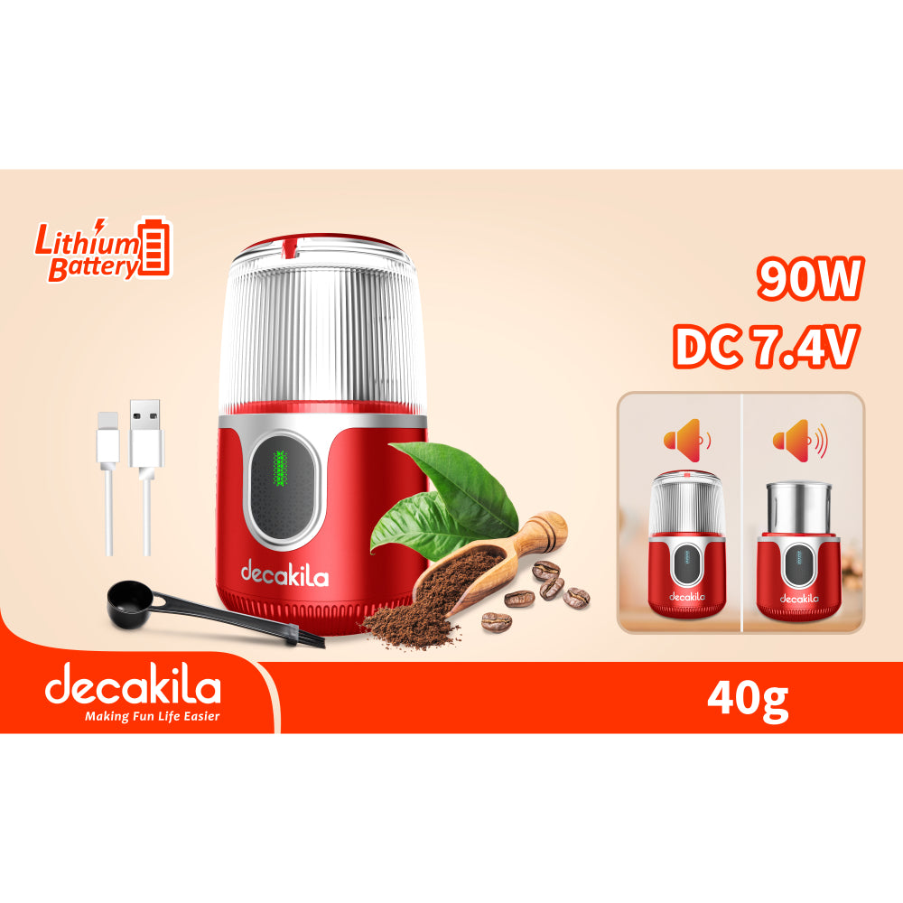 Акумулаторна кафемелачка DECAKILA, 40 g, 90 W, червена
