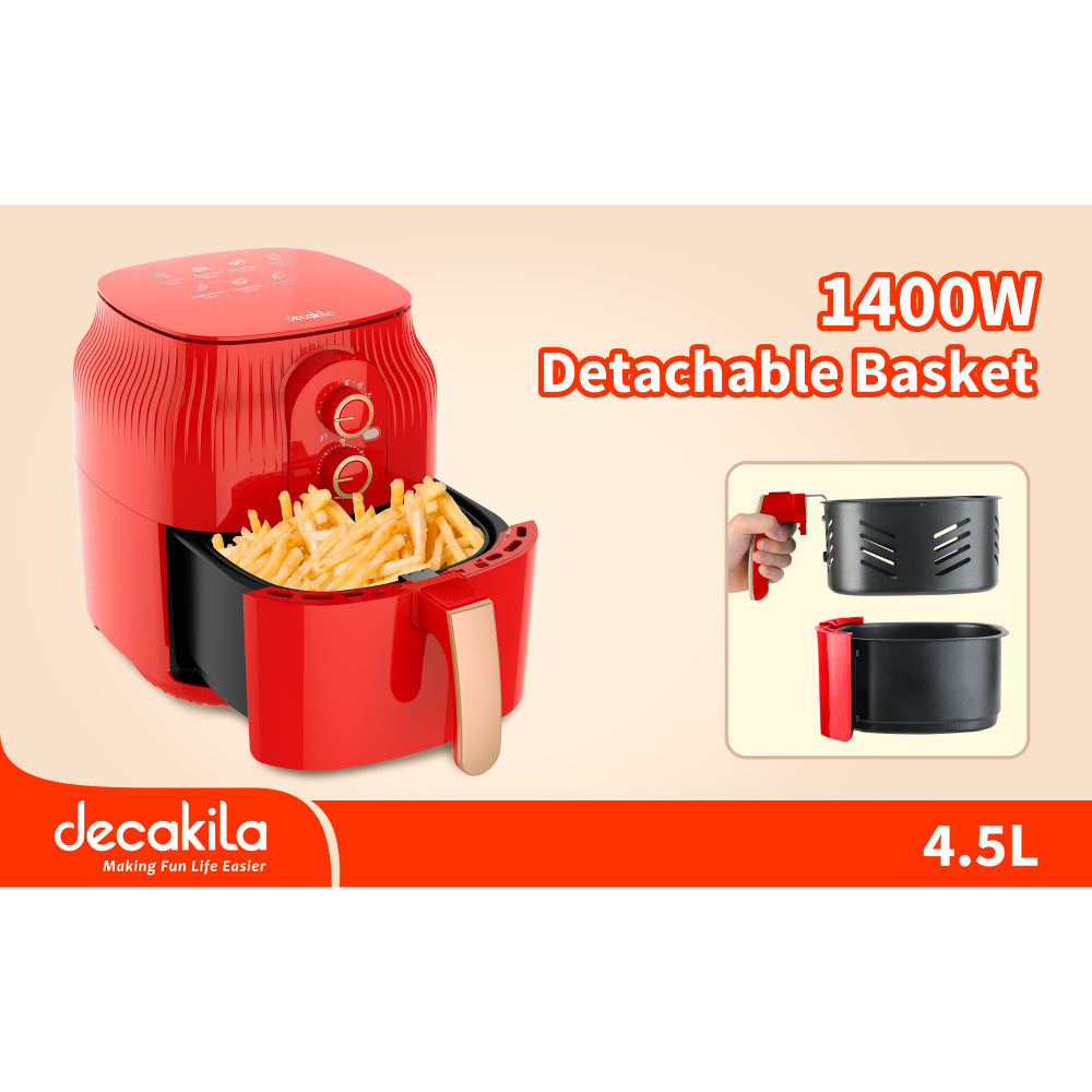 Фритюрник DECAKILA Air Fryer, 4.5 L, 1400 W, червен