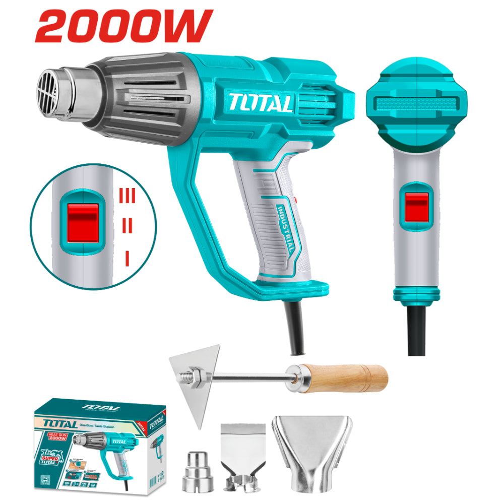 Пистолет за горещ въздух TOTAL INDUSTRIAL, 2000 W, 550°C + аксесоари