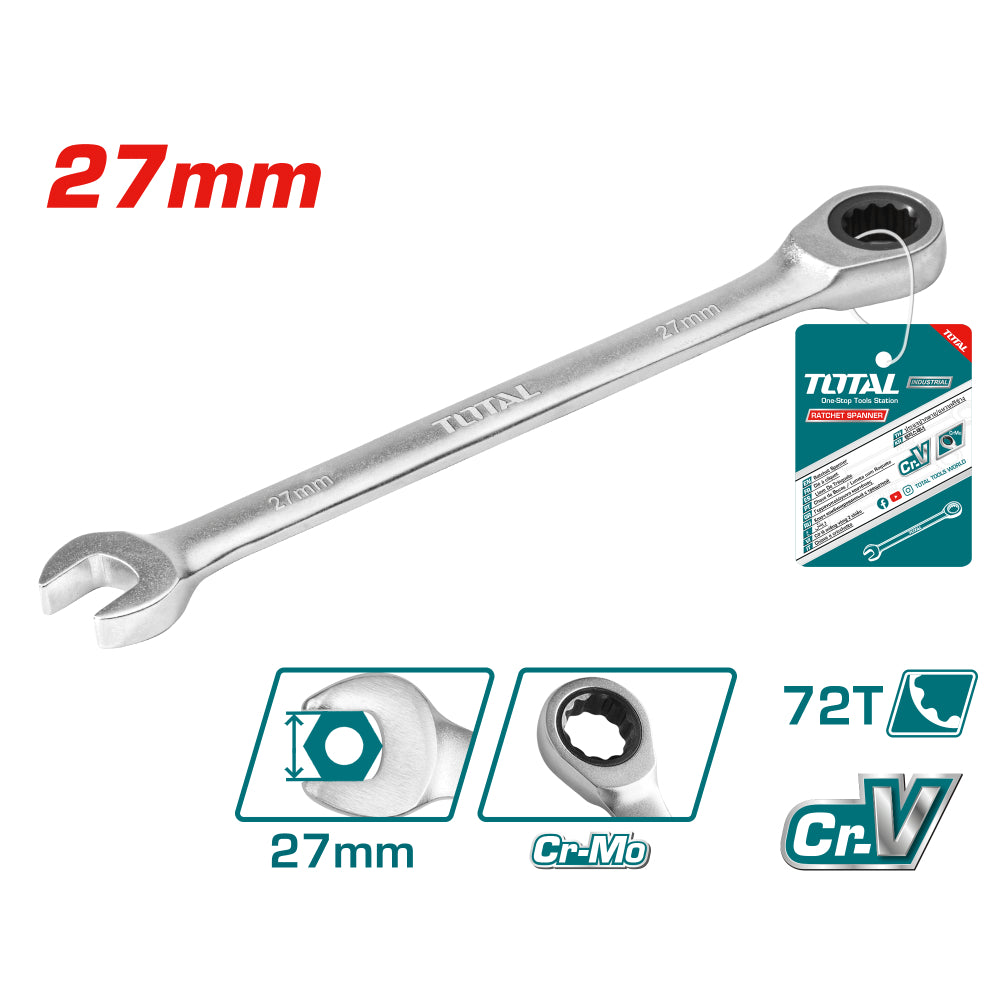 Ключ звездогаечен с тресчотка TOTAL Industrial, CrV, SW 27 x 359 мм