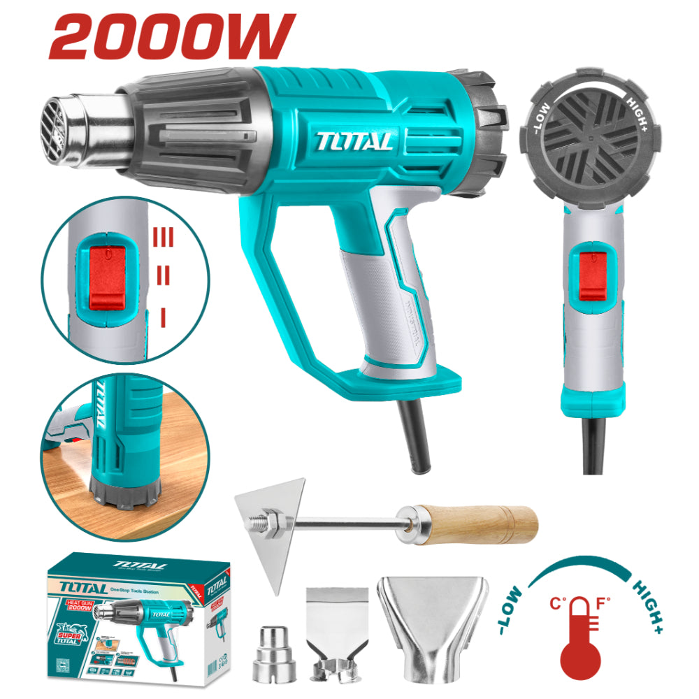 Пистолет за горещ въздух TOTAL INDUSTRIAL, 2000 W, 50-550°C + аксесоари