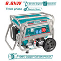 Бензинов трифазен генератор с дръжка и колела TOTAL INDUSTRIAL, 6.6 kw