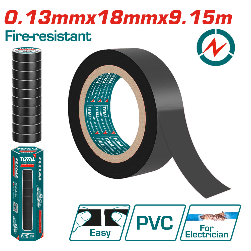 Самозалепваща PVC лента TOTAL, 18 мм x 9.15 м, черна