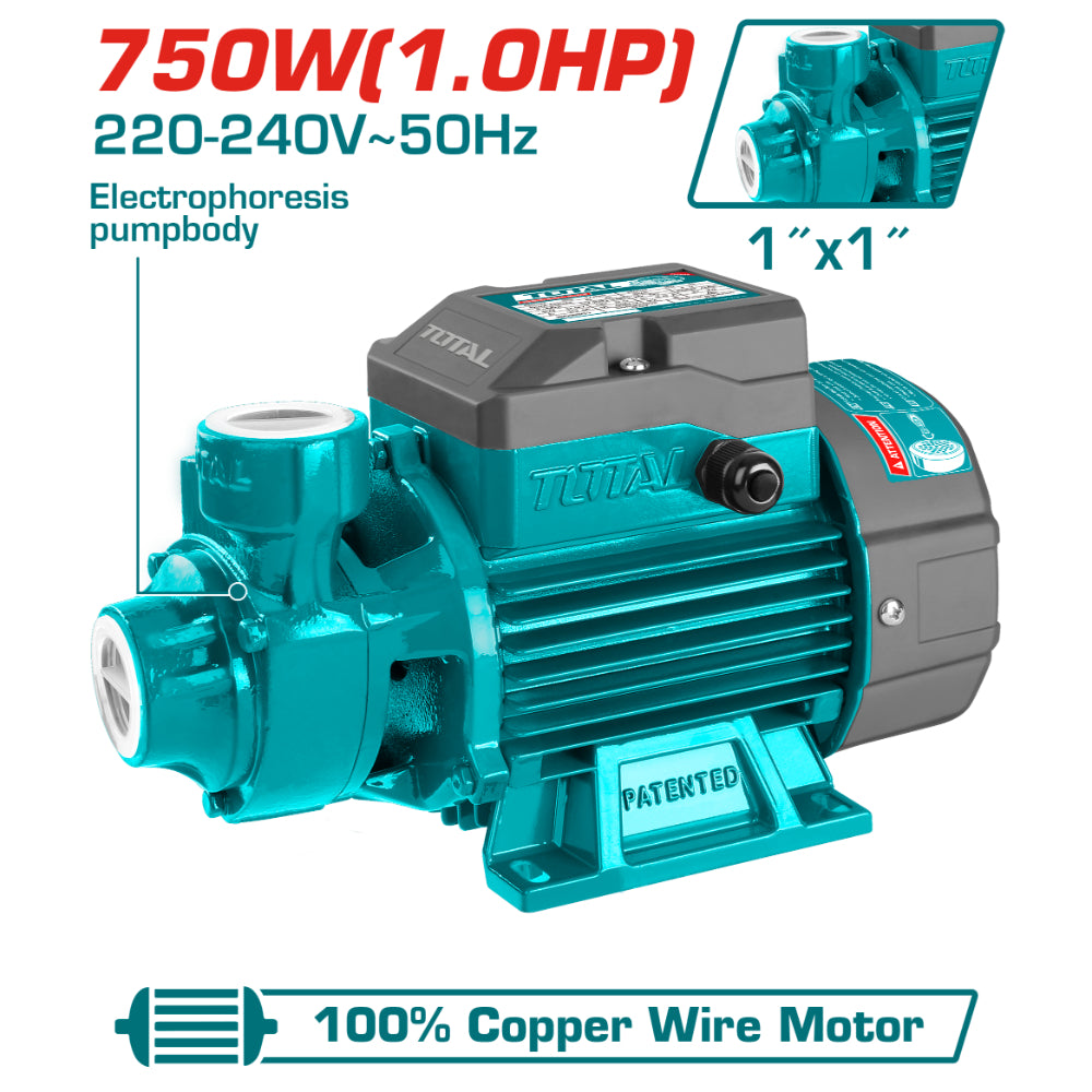 Електрическа помпа за вода TOTAL, 50 L/min, 750 W, 1" x 1"