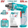 Акумулаторна отвертка TOTAL INDUSTRIAL, 1/4", 8 V, 6 Nm, кутия