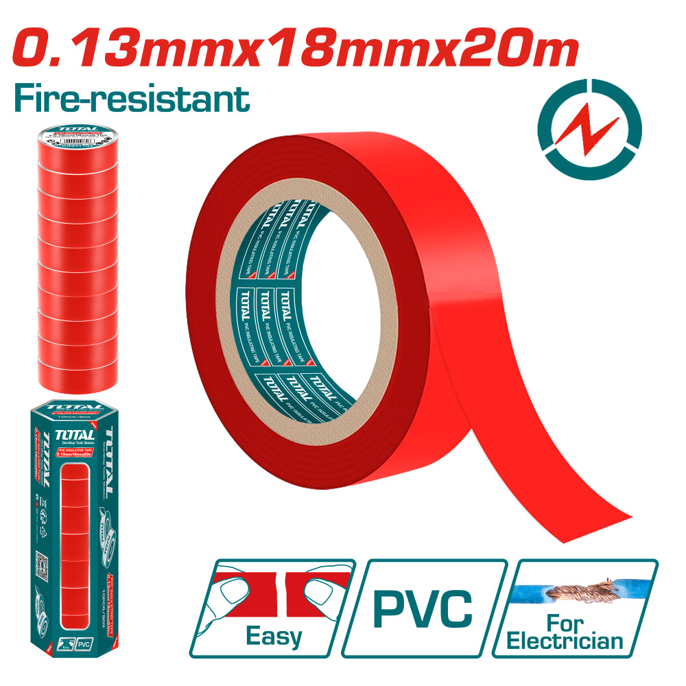 Самозалепваща PVC лента TOTAL, 18 мм x 20 м, червена