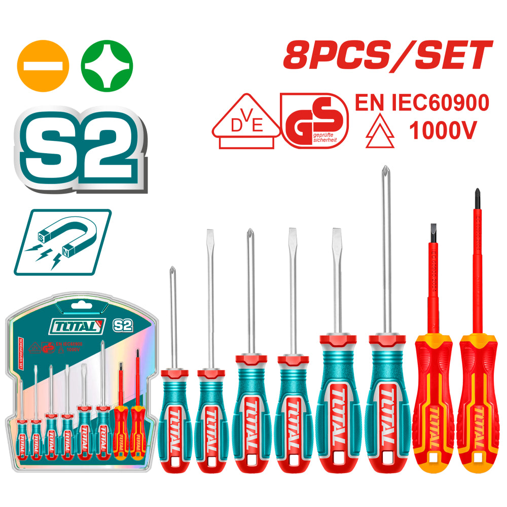 Комплект отвертки TOTAL INDUSTRIAL, VDE 1000V, 8 части