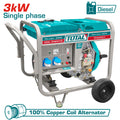 Дизелов монофазен генератор с дръжки и колела TOTAL, AVR, 3 kW