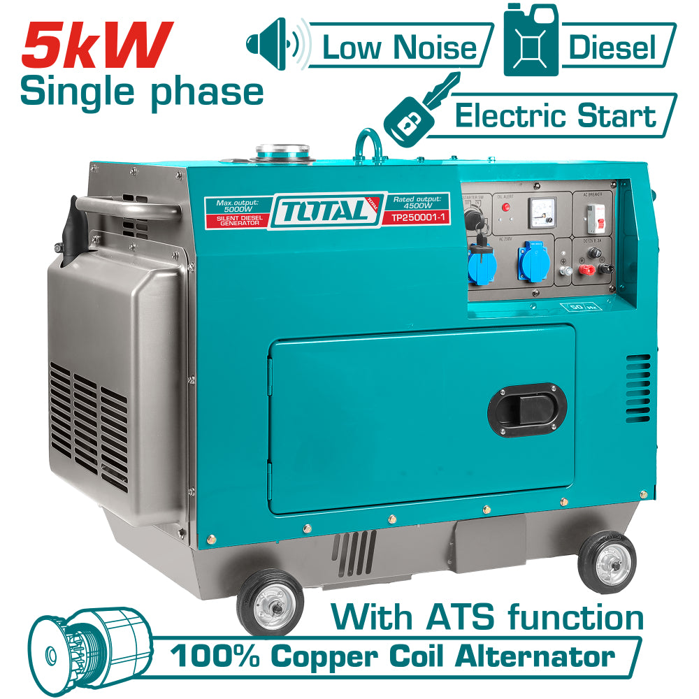 Дизелов безшумен монофазен генератор TOTAL, 5 kW, ATS