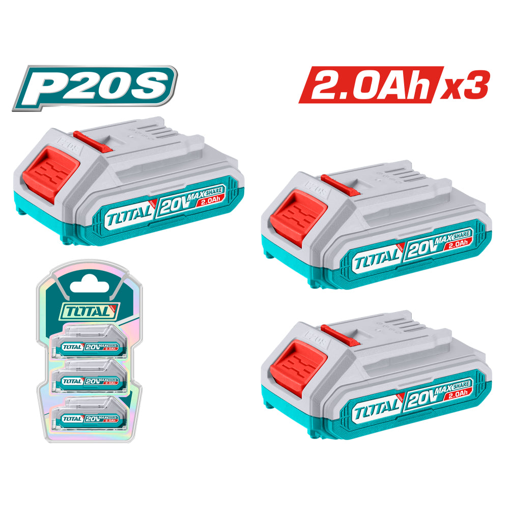 Комплект акумулаторни батерии TOTAL INDUSTRIAL, 20 V, 2 Ah, 3 броя