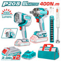 Комплект акумулаторни гайковерт и лампа TOTAL INDUSTRIAL, 20 V, 2 x 2 Ah + пасатор
