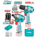 Комплект акумулаторни винтоверт и ударен винтоверт TOTAL, 16 V, 2 x 2 Ah