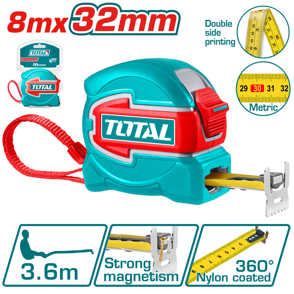 Ролетка метрична TOTAL INDUSTRIAL, 8 м, 32 мм