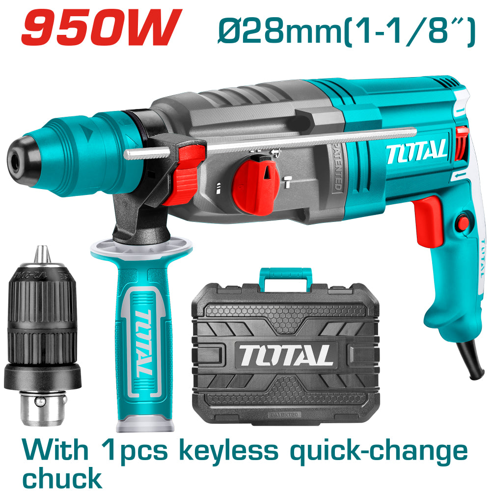 Електрически перфоратор с допълнителен патронник TOTAL Industrial, куфар, SDS+, 950 W