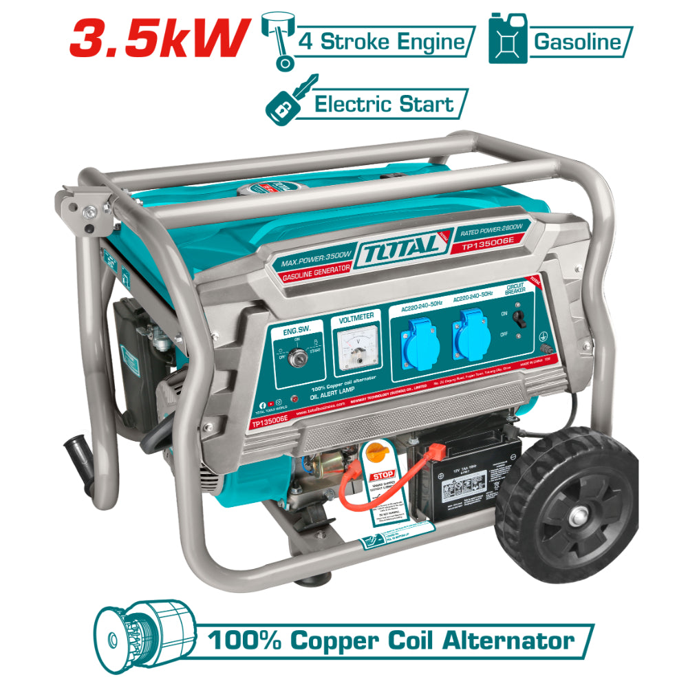 Бензинов генератор с дръжка и колела TOTAL Industrial, 3.5 kW