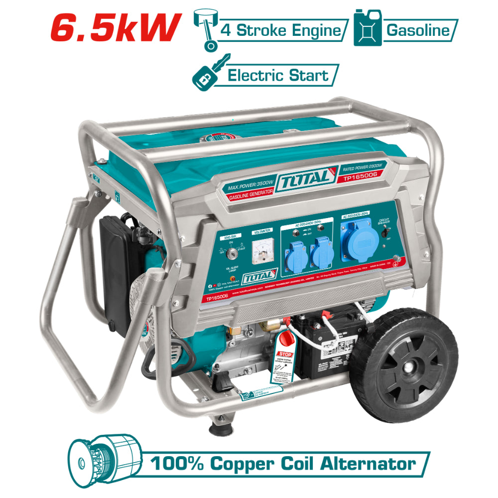 Бензинов генератор с дръжка и колела TOTAL Industrial, 6.5 kW