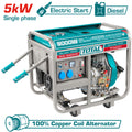 Дизелов монофазен генератор с дръжки и колела TOTAL, AVR, 5 kW