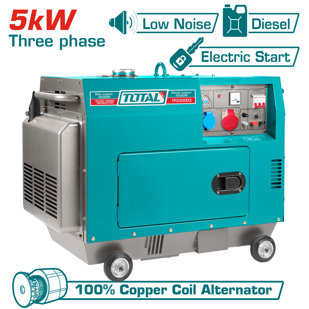 Дизелов безшумен трифазен генератор TOTAL, AVR, 5 kW