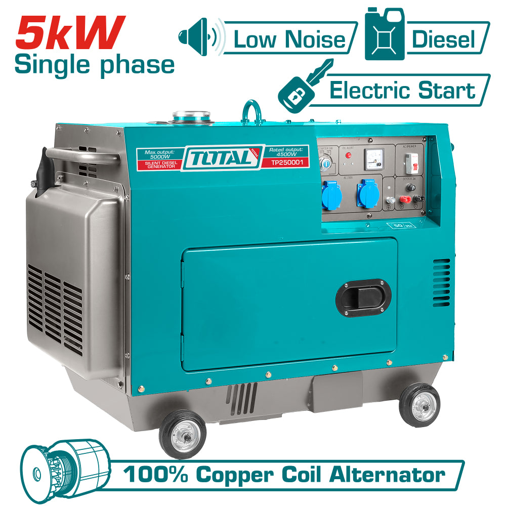 Дизелов безшумен монофазен генератор TOTAL, AVR, 5 kW