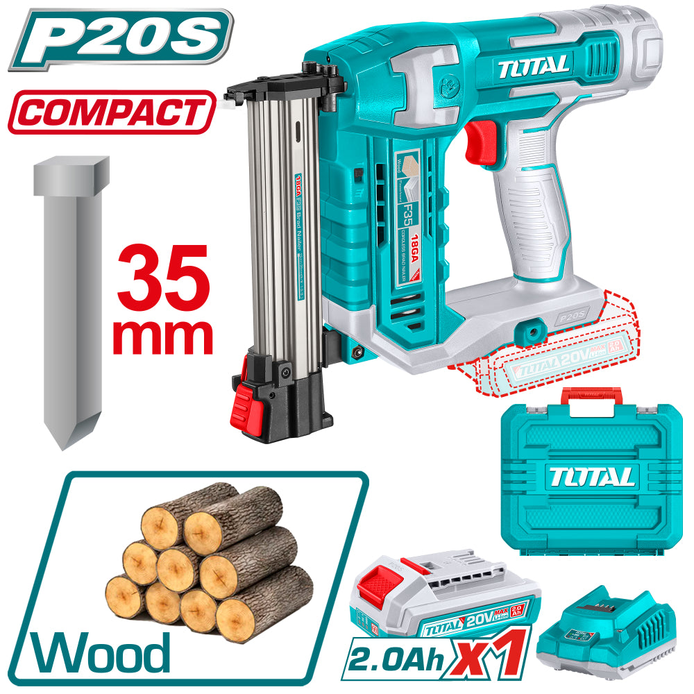 Акумулаторен такер за пирони TOTAL Industrial, 20 V, 1 x 2.0 Ah, GA18, 15 - 35 мм