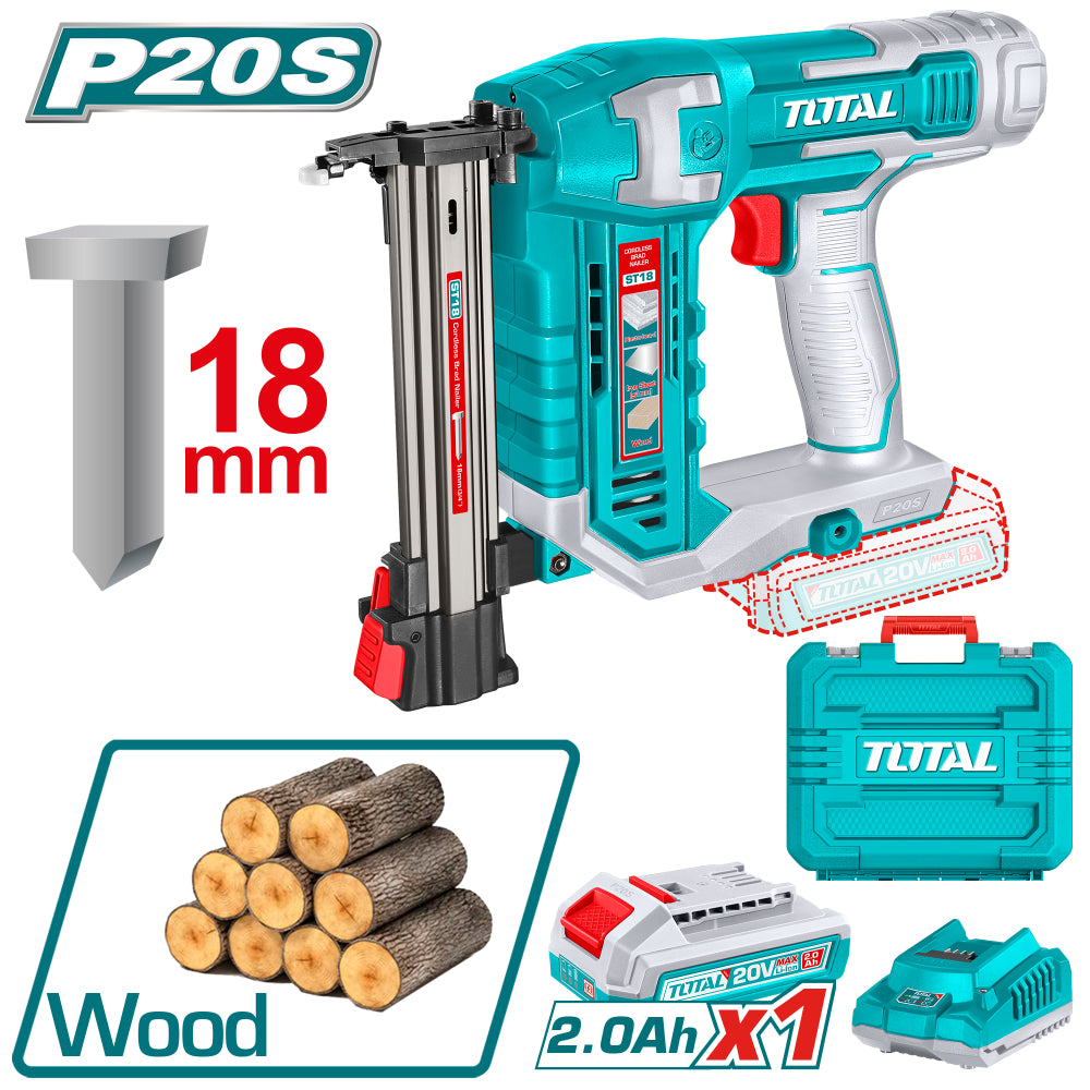 Акумулаторен такер за пирони TOTAL INDUSTRIAL, 20 V, 18 мм, 1 x 2 Ah