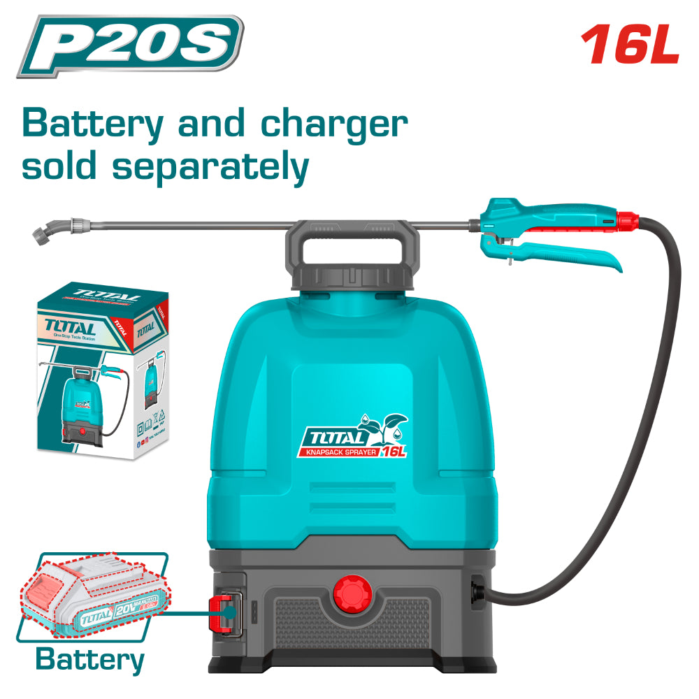 Акумулаторна пръскачка TOTAL, 20 V, 16 L, без батерия