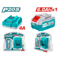 Комплект акумулаторна батерия и зарядно TOTAL INDUSTRIAL, 20 V, 6.0 Ah