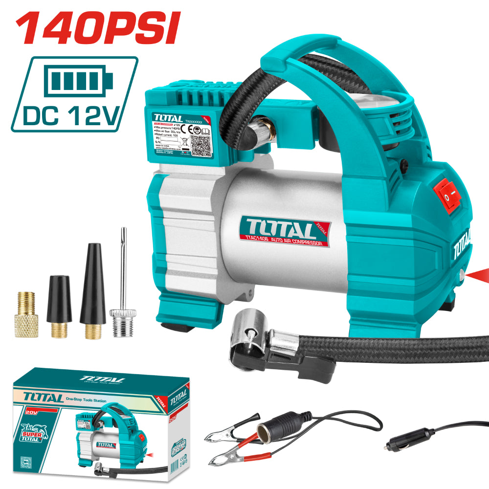 Компресор за гуми TOTAL, 35L/min, 12V, 140 PSI