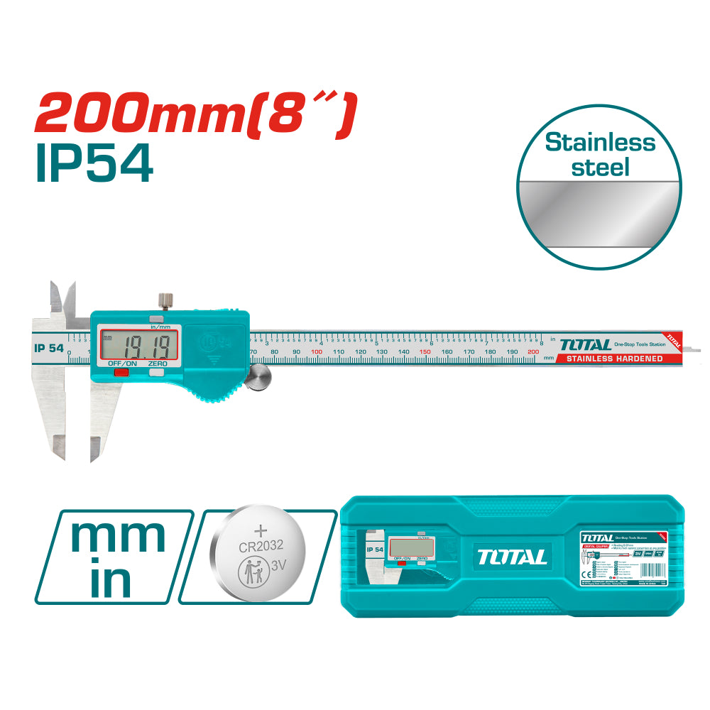 Дигитален шублер TOTAL, IP54, 200 мм