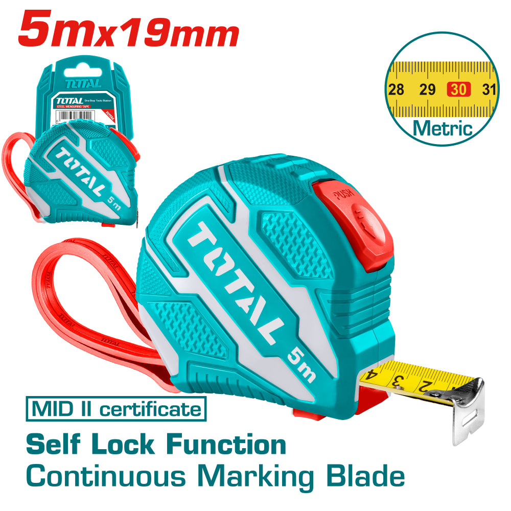 Ролетка метрична TOTAL, Self Lock, MID II, 5 м, 19 мм