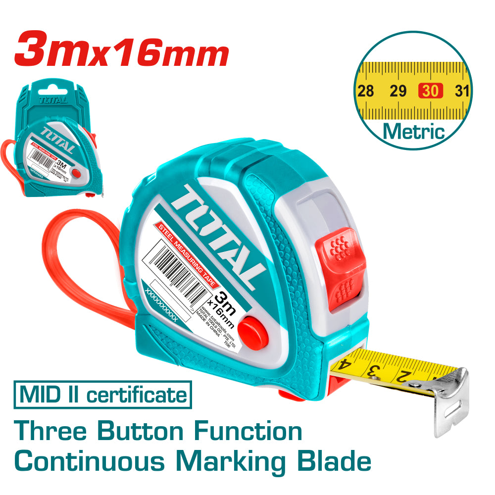Ролетка метрична TOTAL, MID II, 3 м, 16 мм