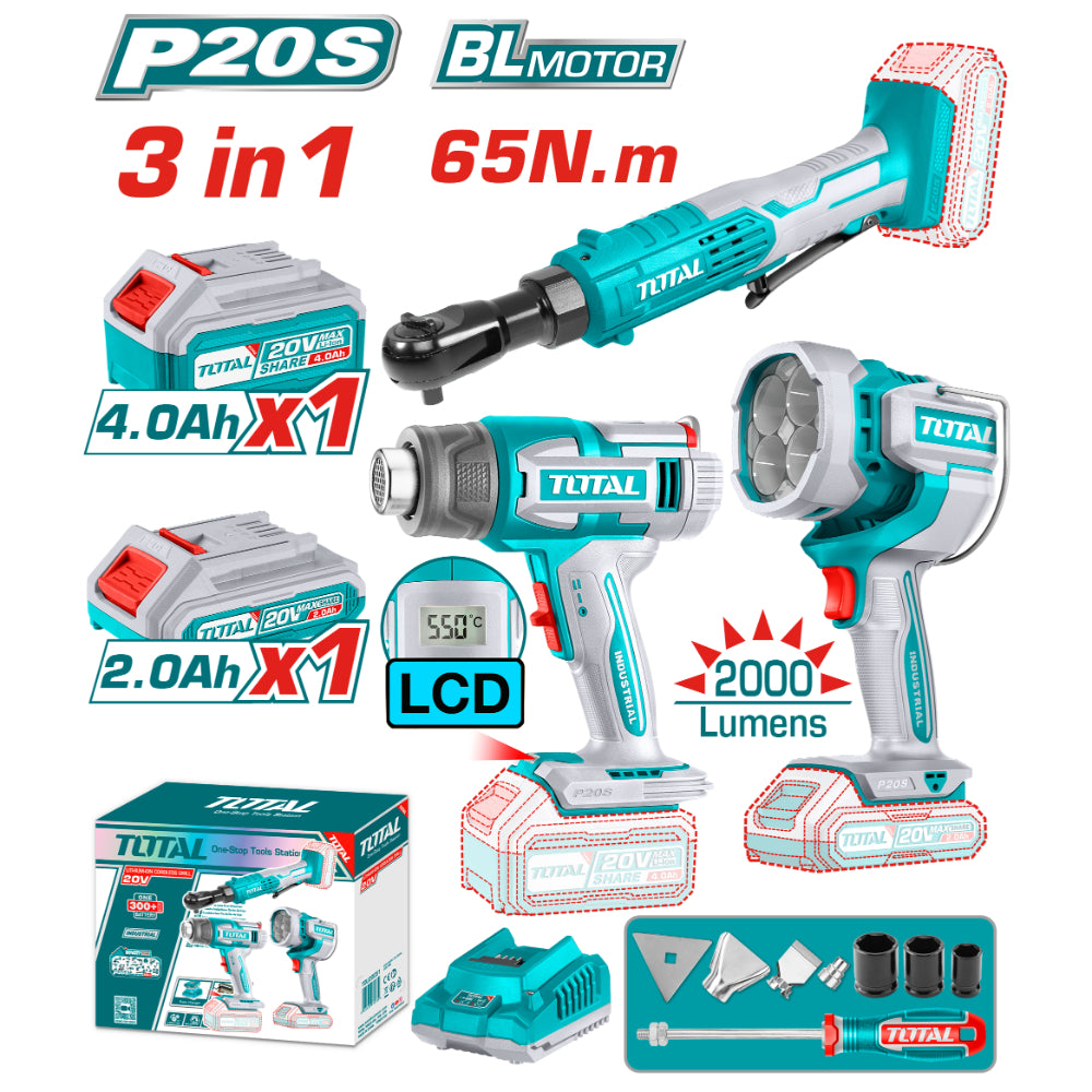 Комплект акумулаторни инструменти TOTAL TOSLI241196E, 20 V, 2/4 Ah