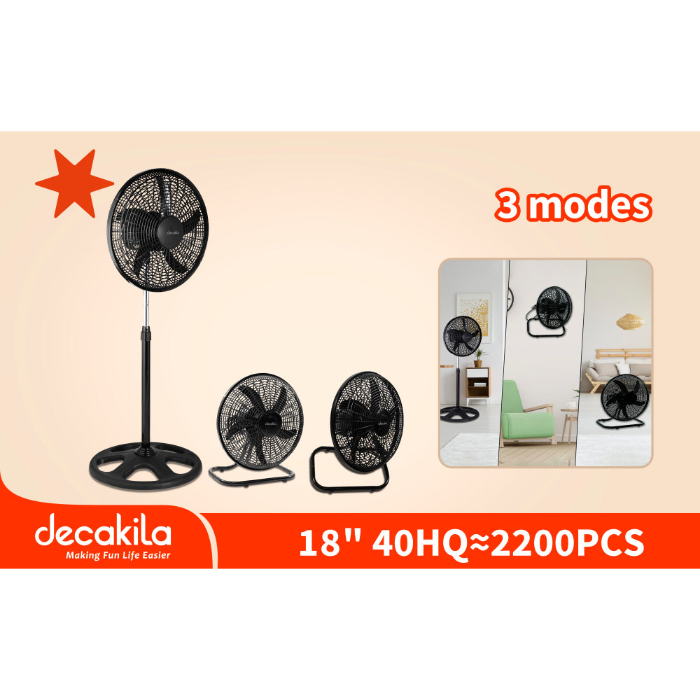 Вентилатор със стойка 3в1 DECAKILA, 60 W, черен, 2 броя