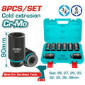 Комплект удължени шестостенни ударни вложки TOTAL, CrMo, 3/4", 8 части