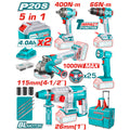 Комплект акумулаторни инструменти TOTAL INDUSTRIAL, 5в1, 20 V, 2 x 4 Ah