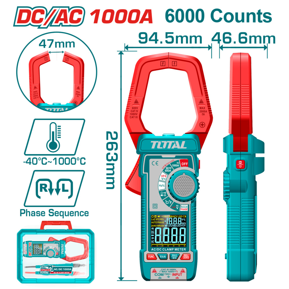 Ампер клещи TOTAL, DC/AC 1000 A